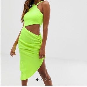 ASOS DESIGN neon asymmetric midi cutout dress. NWT